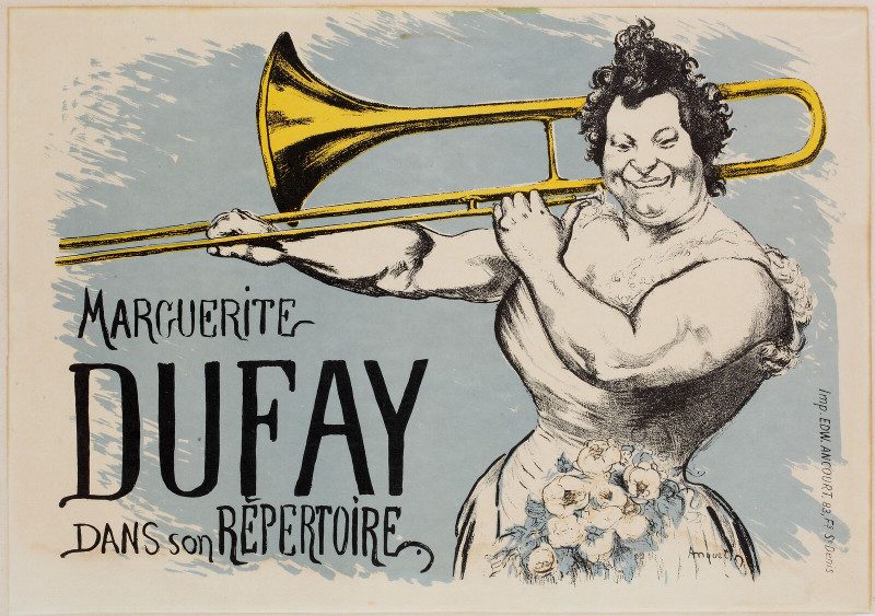 Publicité pour Madame Marguerite Dufay, tromboniste