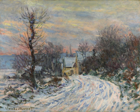 L'entrée de Giverny en hiver, Claude Monet, 1885, huile sur toile, 65.5 x 85.5cm. Collection particulière
