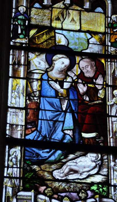 Nativité, Verrière de la Passion et de la Vie Glorieuse du Christ, collégiale de Vernon, Eure