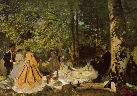 Étude pour le Déjeuner sur l'herbe, Claude Monet, 1865, Moscou Musée Pouchkine, huile sur toile 130 x 181cm.