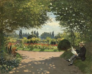 Adolphe Monet lisant dans un jardin, Claude Monet 1866, collection particulière