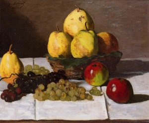 Nature morte aux poires et au raisin, Claude Monet, 1867, huile sur toile 46x56 cm, collection particulière