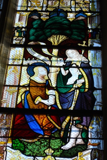 Sainte Marie-Madeleine et le jardinier, vitrail de la collégiale de Vernon, fin du XVème siècle